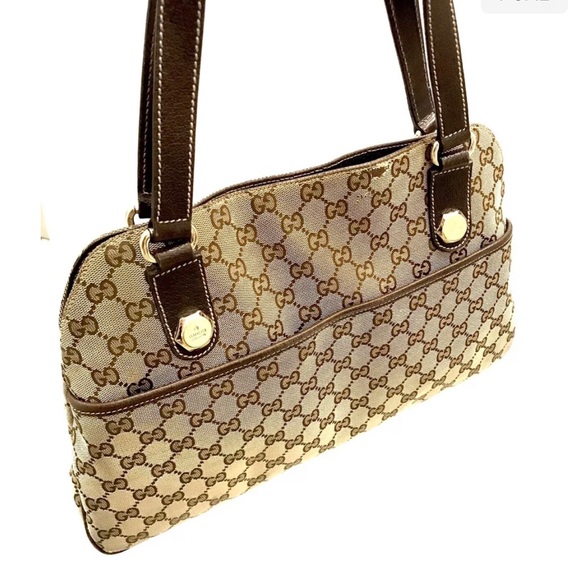 GUCCI Monogram Handbag Charmy Brown Leather MADE IN ITALY - Picture 6 of 12